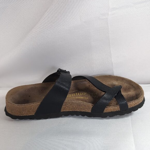 Papillio Birkenstock 38 Tabora Strappy Black Sandals US W 7 245 Pebbled Leather - Picture 11 of 14